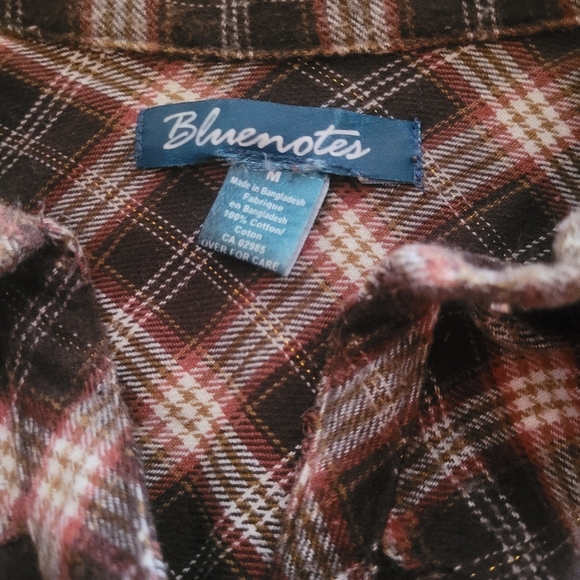 Bluenotes Brown and Tan Plaid Flannel Western Style Snap Button Shirt M - Picture 7 of 7